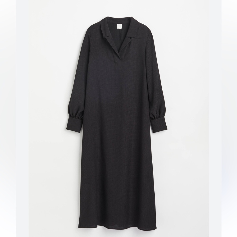 H&M Pullover Collared Black Maxi Dress Large NWT